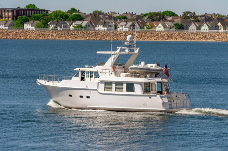 Fairhaven, Massachusetts, USA - June 6, 2020: Yacht Serenity heading toward Buzzards Bay in New Bedford outer harborのeditorial素材