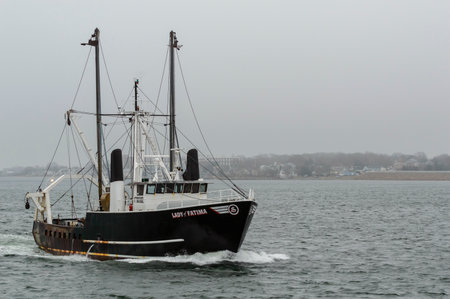 New Bedford, Massachusetts, USA - March 30, 2018: Lady of Fatima returning to New Bedford on foggy morningのeditorial素材