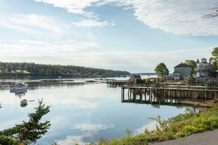 Bass Harbor, Maine, USA - September 21, 2018: Village of Bernard in foreground with village of Bass Harbor in backgroundのeditorial素材
