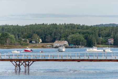 Bass Harbor, Maine, USA - September 21, 2018: Lobster boats moored in Bass Harborのeditorial素材