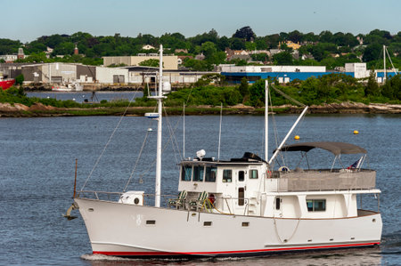 Fairhaven, Massachusetts, USA - June 17, 2020: Motor yacht Nobska Light outbound from Fairhavenのeditorial素材