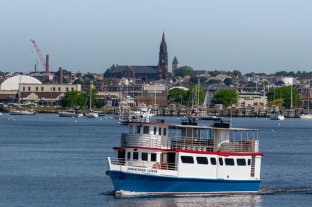New Bedford, Massachusetts, USA - June 8, 2018: Excursion boat Jonathan Lewis, hailing port Hyannis, Massachusetts, on sea trial in New Bedford harborのeditorial素材