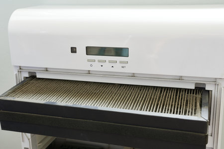 Changing the filter in the ventilation system. Close-up of the ventilation system with filter.