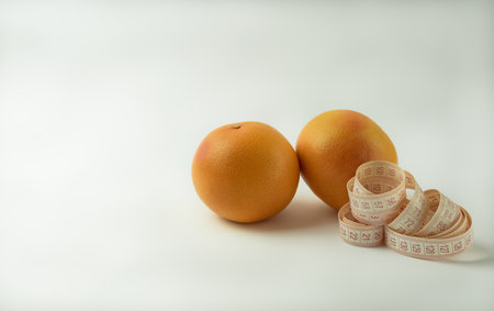 Grapefruit with a measuring tape on a white background.の写真素材