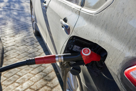 Novosibirsk, Siberia, Russia - October, 14, 2023. Car refueling at a gas station, close-up...