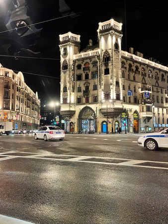 St. Petersburg, Russia - October 01, 2023. Central streets in the night city of St. Petersburgのeditorial素材