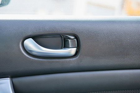 Car door handle with car door lock. Interior of modern car.の写真素材