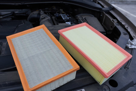 Car air filter and air filter in the car. Close up.の写真素材