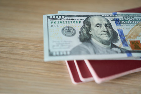 Dollars and Russian passports. The concept is a holiday abroad.の写真素材