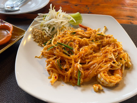 Thai food Pad thai, Stir-fried noodles with shrimpの写真素材
