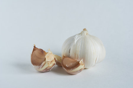 Garlic isolated on white background. Clipping path included in file.の写真素材