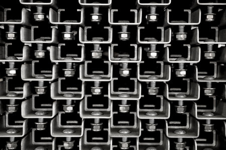 Metal Texture - Metal rails with nuts - Background HD Photo - Industry and professional machining.