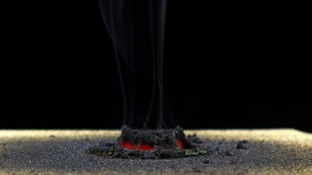 Hot charcoal from chemical reaction of Potassium Permanganate (KMno4) and Glycerin. The concept of a...