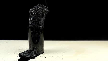 Sulfuric Acid and Sugar Chemical Reaction. Dehydration reaction of sugar by concentrated sulfuric acid (H2SO4). "Carbon Sugar" science experimentの写真素材