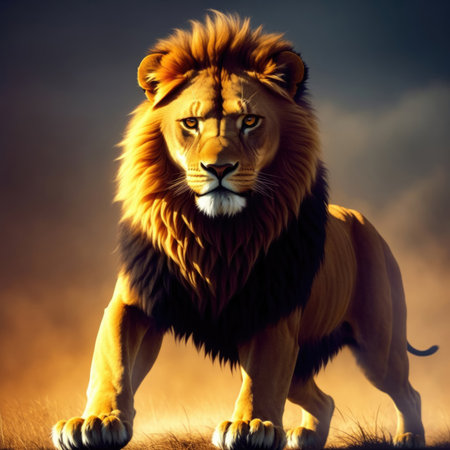 Portrait of a lion at dawn. Generative AIの素材