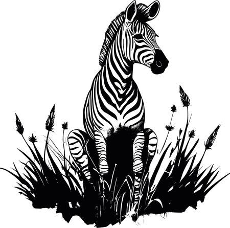 Zebra in the grass.Vector illustration.のイラスト素材