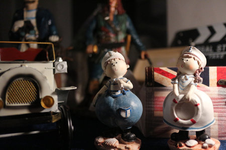 Cute couple ceramic sailor boy and girlの写真素材