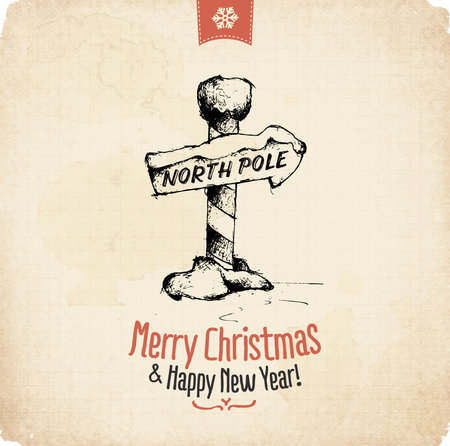Retro Vintage Hand Drawn Christmas Greeting Card のイラスト素材