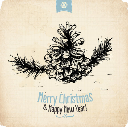 Retro Vintage Hand Drawn Christmas Greeting Card のイラスト素材