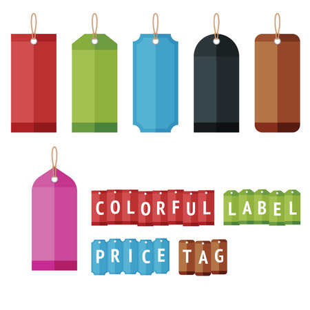 Colorful label hanging on the rope with 6 variation.のイラスト素材