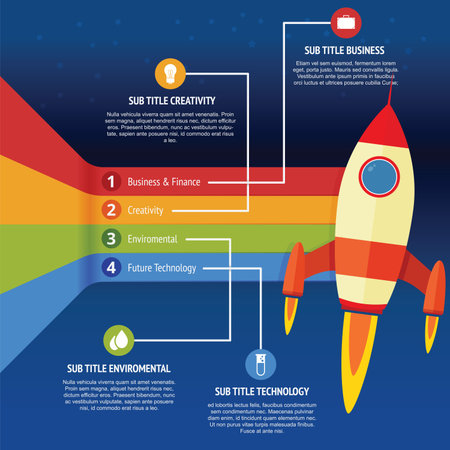 Business info-graphic with vintage rocket and rainbow.のイラスト素材