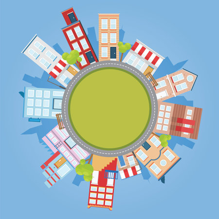 Downtown City around circle with building and roadのイラスト素材