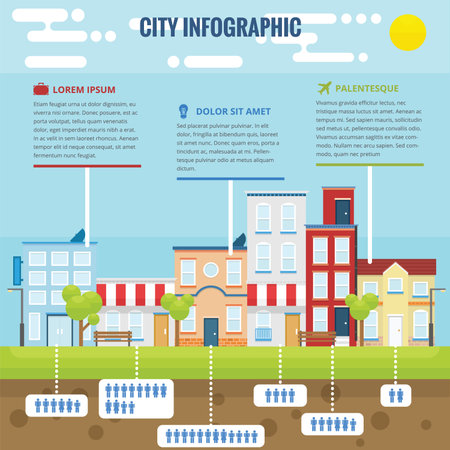 Summer city infographic with flat design and bright colorのイラスト素材