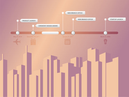 Horizontal infographic timeline with city in the backgroundのイラスト素材