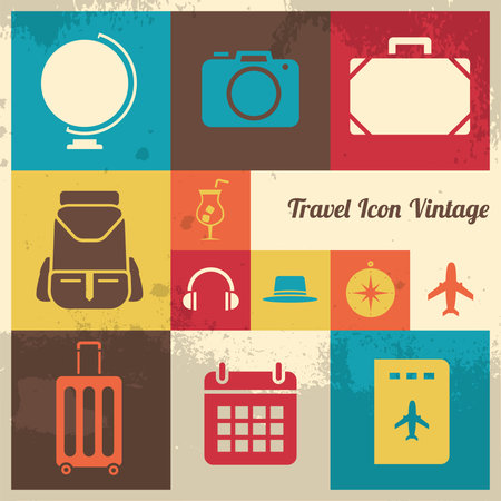 Vintage and Retro travel icon collection setのイラスト素材