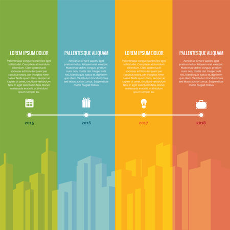 Rainbow Timeline information with city in the backgroundのイラスト素材