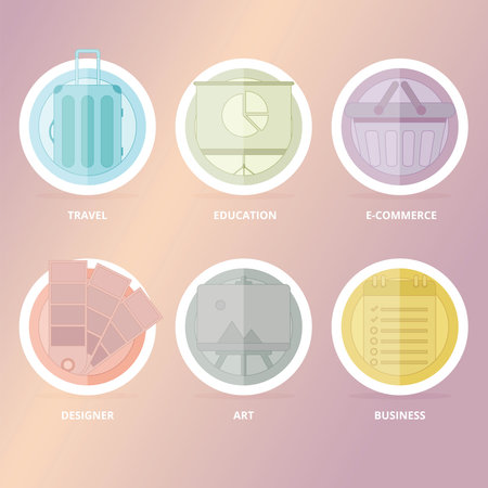 Line icon collection set with circle shapeのイラスト素材