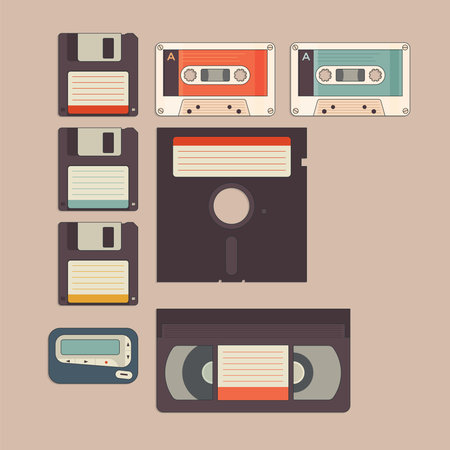 Old stuff from 90s and 80s in vintage style iconのイラスト素材