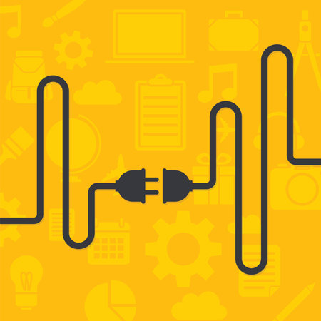 Cable concept with plug and socket in yellow backgroundのイラスト素材