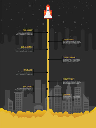 Infographic rocket fly at night with city in the backgroundのイラスト素材
