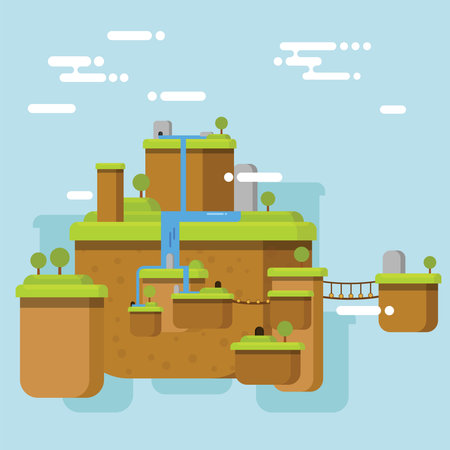 Floating Island with few island connected with bridgeのイラスト素材
