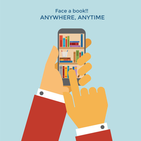 Book shelf inside a cellphone touch screenのイラスト素材