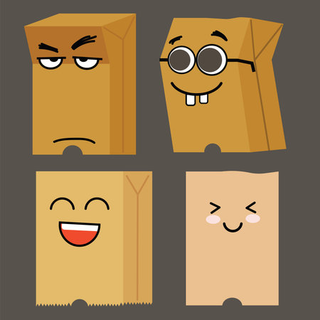 Cute paper bag cartoon with different faceのイラスト素材