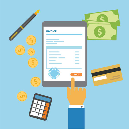 Check and pay your invoice bill mobile via tabletのイラスト素材