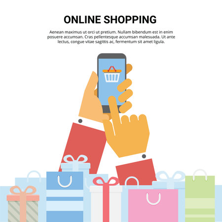 Online shopping using cellphone in holiday seasonsのイラスト素材