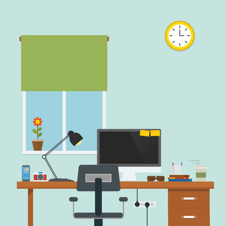 Work Place in the room with computer in the deskのイラスト素材