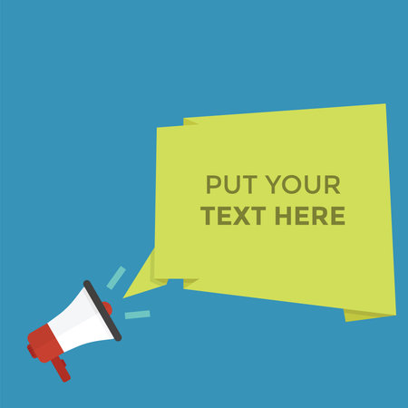Loudspeaker with speech bubble illustration and textのイラスト素材