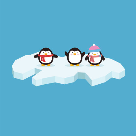 Cute penguin with variation style and position in icebergのイラスト素材