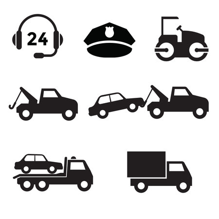 Towing car icon collection with black and flat designのイラスト素材
