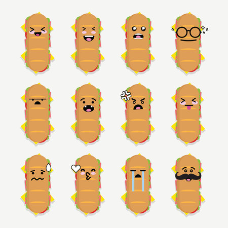 Smilies emoji emoticon face in bread with a lot of variationのイラスト素材