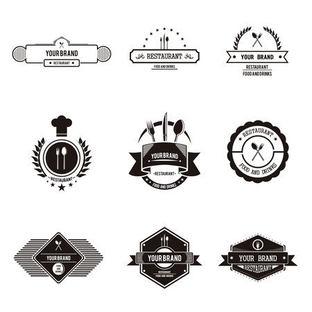Flat and plain restaurant logo vintage with black and white colorのイラスト素材