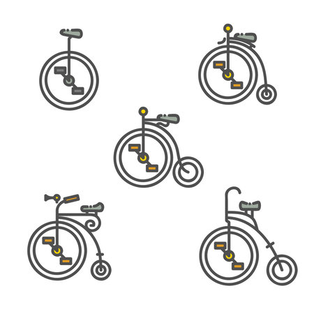 Linear classic bicycle and unicycle icon with flat designのイラスト素材