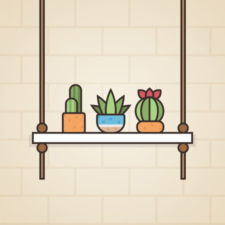 House plant cactus indoor with shelf and ropeのイラスト素材