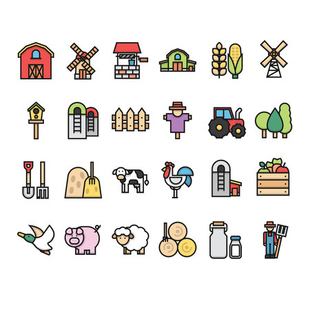 Farm and livestock icon collection set with outline and modern styleのイラスト素材