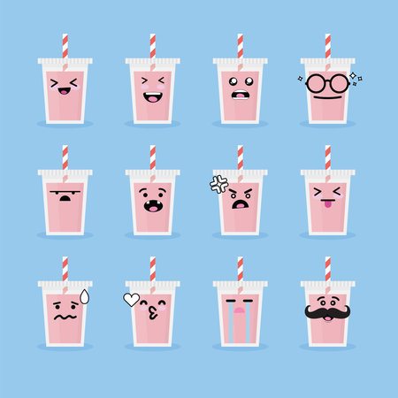 Smile emoji emoticon face in plastic glass with a lot of variationのイラスト素材