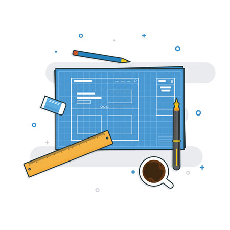 Blueprint view from top with flat outline designのイラスト素材
